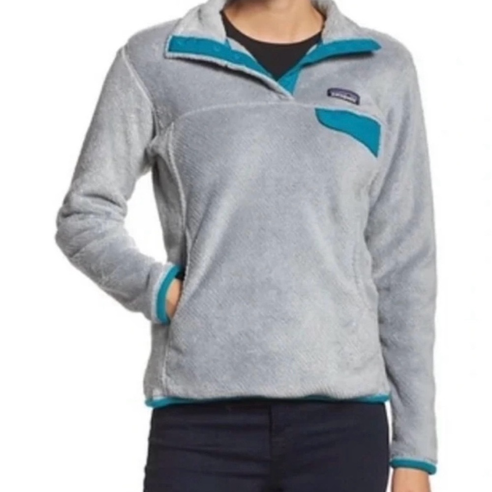 Patagonia Women’s Re-Tool Snap-T Pullover Gray with Blue Trim